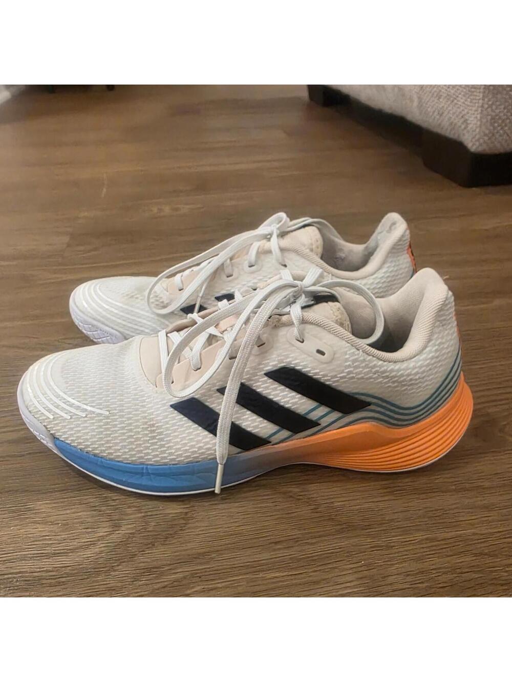 Adidas Court Control Bounce Pickleball Shoes- Off White Orange Blue Mens 7.5